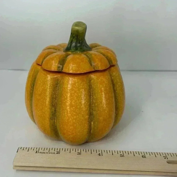 VINTAGE HALLOWEEN CERAMIC PUMPKIN DECOR SHELF STORAGE CENTER PIECE CANDY BOWL - Picture 4 of 12